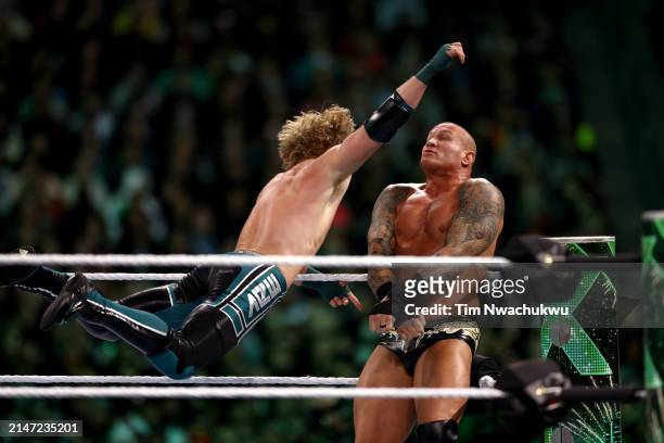 Logan Paul and Randy Orton fight during Night Two at Lincoln Financial Field on April 07, 2024 in Philadelphia, Pennsylvania.