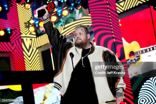 Jelly Roll accepts the CMT Performance of the Year Award for "Need a Favor" onstage during the 2024 CMT Music Awards at Moody Center on April 07,...