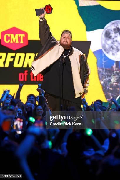 Jelly Roll accepts the CMT Performance of the Year Award for “Need A Favor” onstage during the 2024 CMT Music Awards at Moody Center on April 07,...