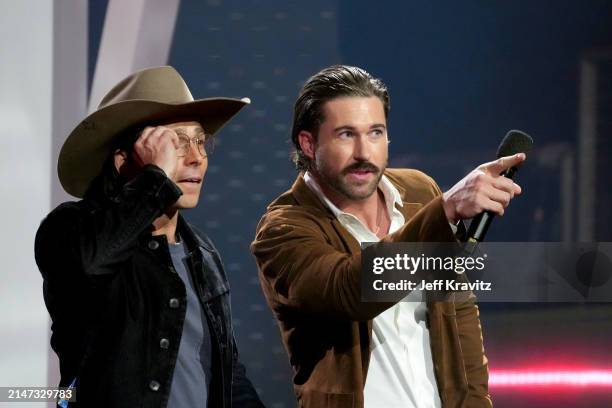Lukas Riley Lukas Nelson and Riley Green speak onstage during the 2024 CMT Music ...