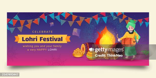 lohri festival offer header banner design - makar sankranti stock illustrations