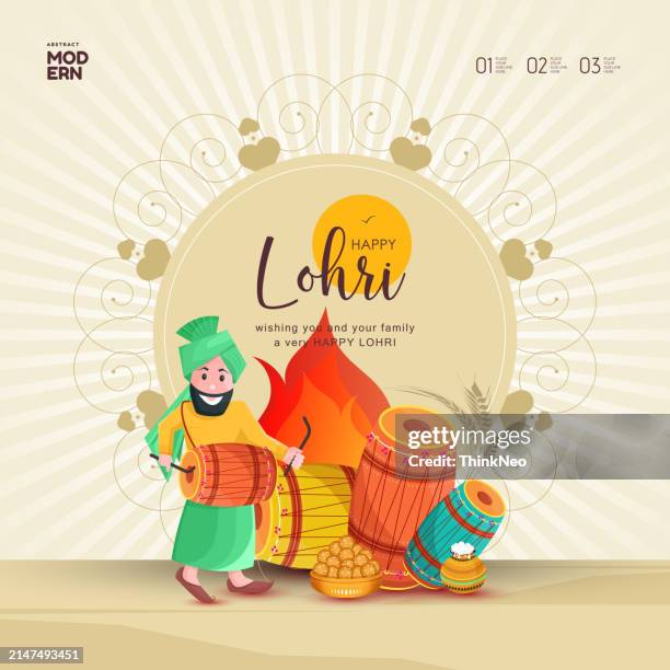 funny sikh man celebrating lohri festival - makar sankranti stock illustrations