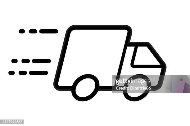 lkw-ikone - schnelle lieferung, schnelles versandkonzept - delivery company logos stock-grafiken, -clipart, -cartoons und -symbole