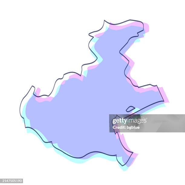 veneto map hand drawn - purple with black outline - trendy design - veneto stock illustrations