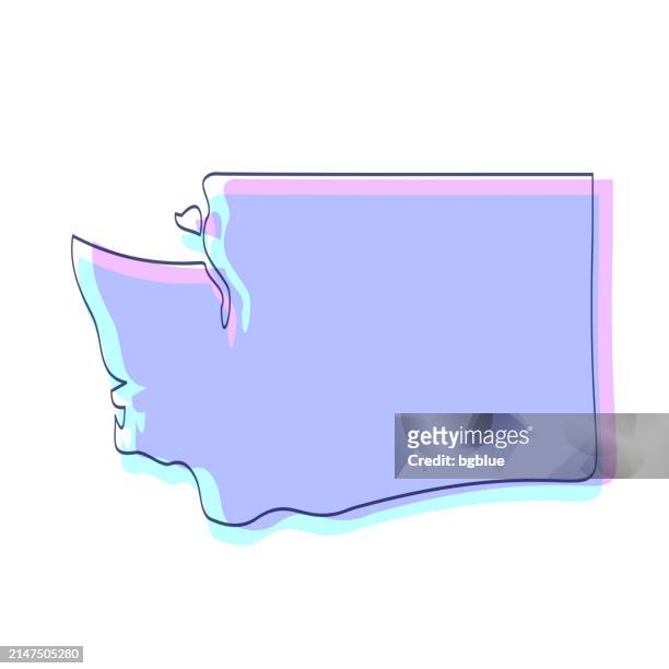 ilustrações de stock, clip art, desenhos animados e ícones de washington map hand drawn - purple with black outline - trendy design - olympia estado de washington