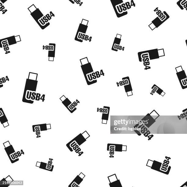usb4 flash drive. seamless pattern. icons on white background - key duplication stock illustrations