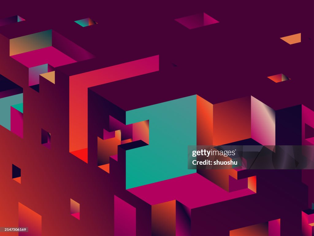 Purple red gradient 3D cube structure pattern background