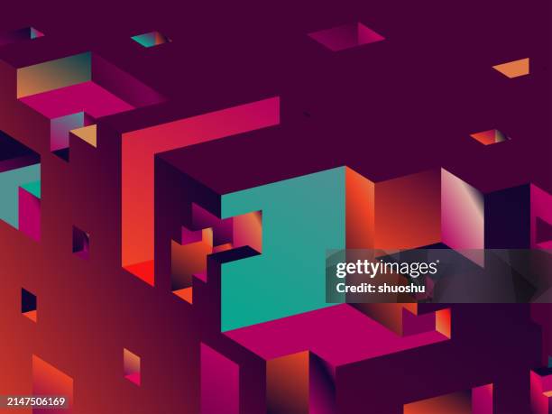 purple red gradient 3d cube structure pattern background - abstract cube pattern stock illustrations