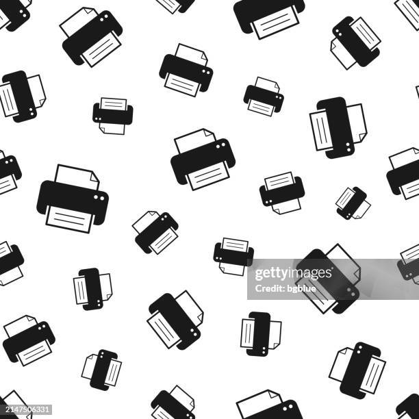 printer. seamless pattern. icons on white background - digitalization background stock illustrations