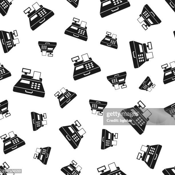 cash register. seamless pattern. icons on white background - counter background stock illustrations