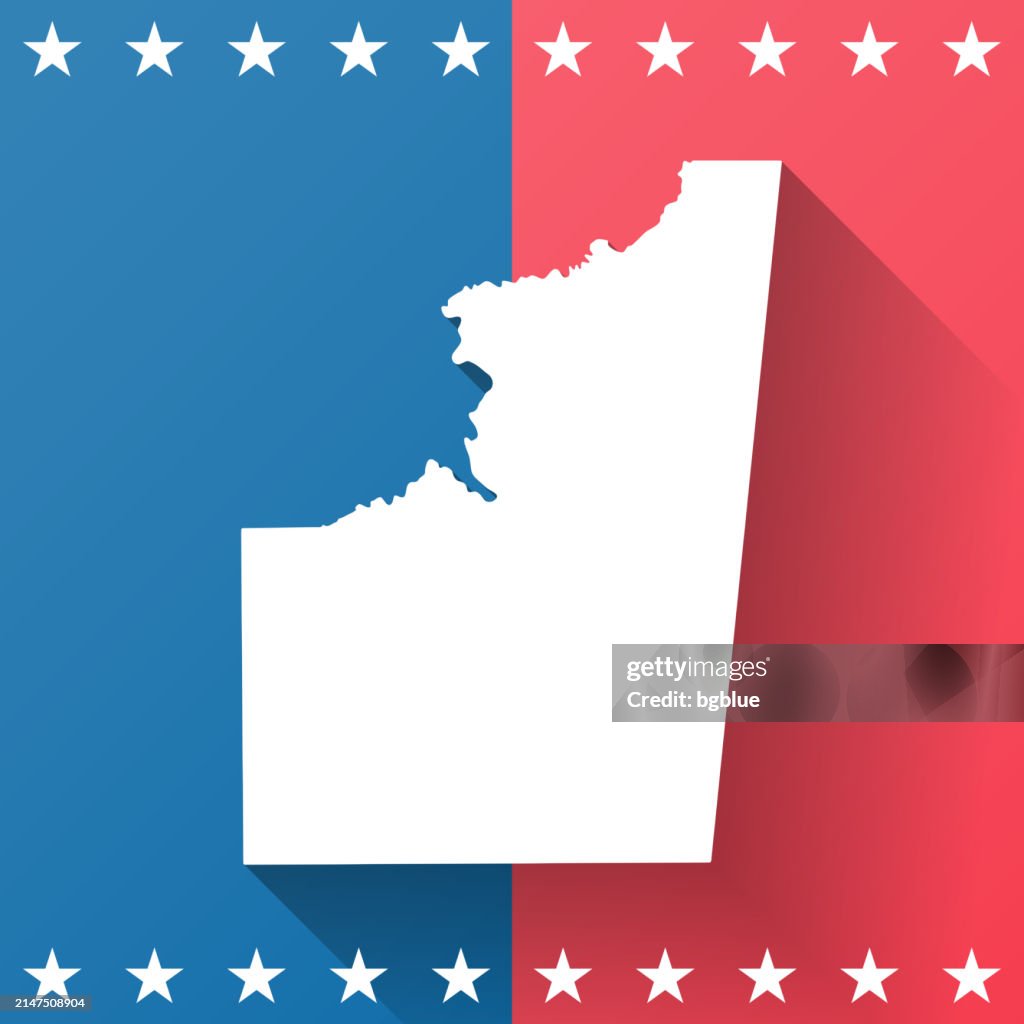 Lowndes County, Mississippi. Map on blue and red background