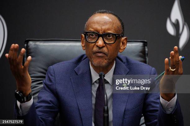 The President of Rwanda, Paul Kagame, holds a press conference after the start of 100 days of remembrance, as Rwanda commemorates the 30th...