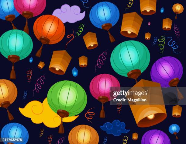 illustrazioni stock, clip art, cartoni animati e icone di tendenza di festival delle lanterne, sfondo della serenità della lanterna, lanterne di carta - lanterna cinese