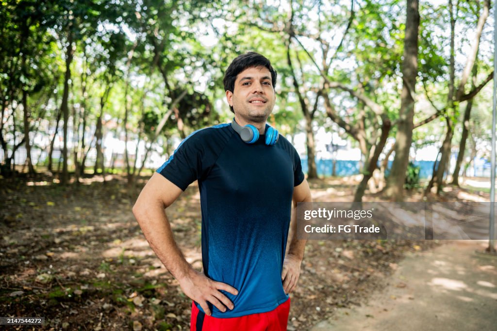 Portrait of a mid adult man on the public park
