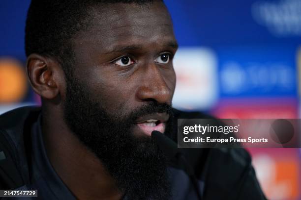 Antonio Rudiger attends his press conference after the training session of Real Madrid before the UEFA Champions League, Quarter finals, football...