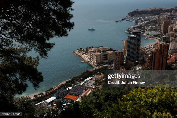 General view of the Monte-Carlo Country Club and the surrounding area is seen from a nearby hill on day two of the Rolex Monte-Carlo Masters at...