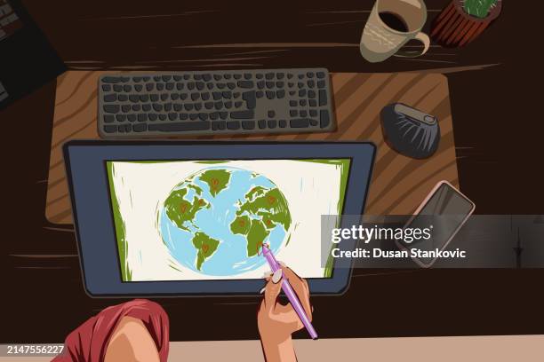 illustrating our planet earth - creative-recycle-symbol-drawing stock illustrations