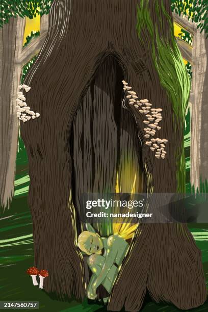 presences in the forest - elf stock illustrations