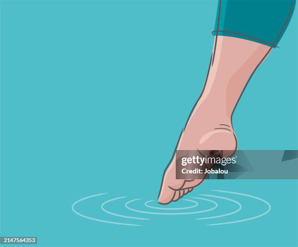 simplified drawing of human leg tip of toe touching water - toe stock illustrations