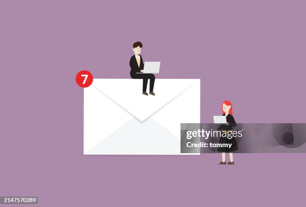 employee checking email for working - reading mail stock illustrations