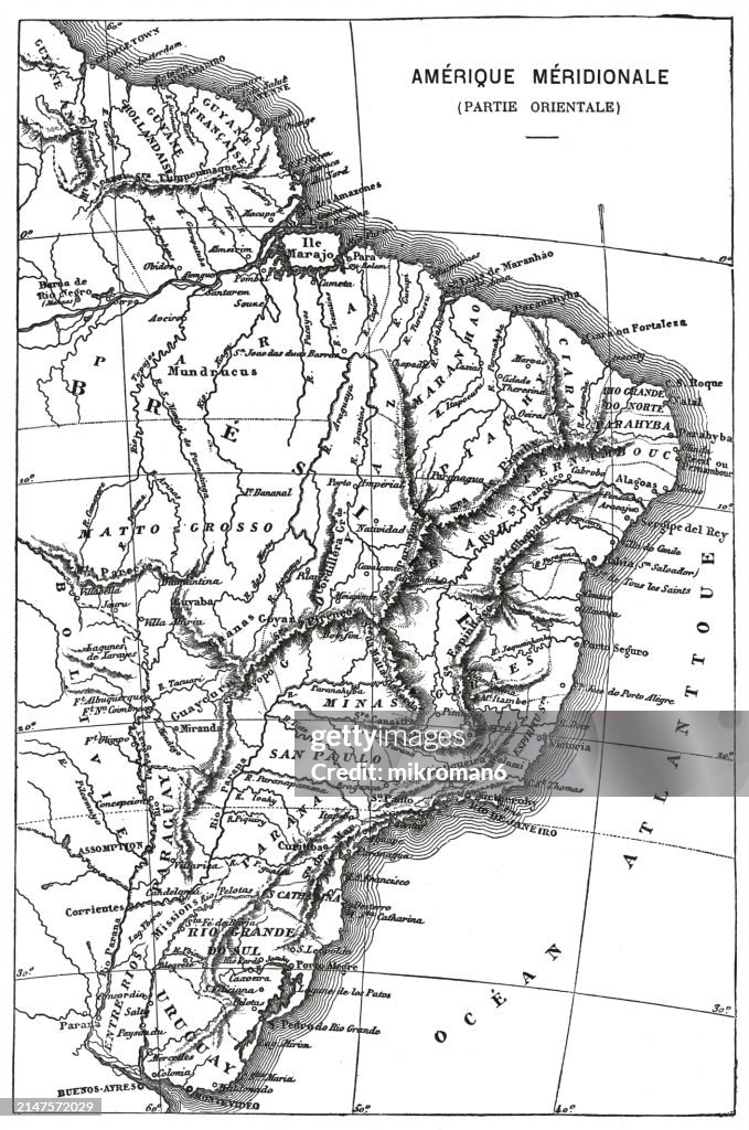 Old engraved map of Brazil, South America