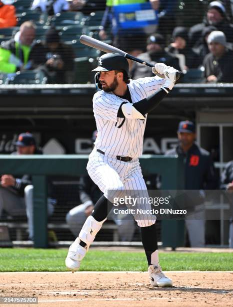 Braden Shewmake of the Chicago White Sox bats against the Detroit Tigers at Guaranteed Rate Field on March 31, 2024 in Chicago, Illinois.