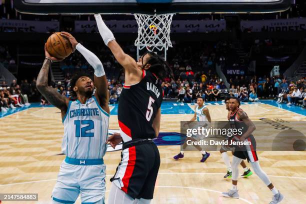 Leakey Black of the Charlotte Hornets shoots the ball during the first half of a basketball game against the Portland Trail Blazers at Spectrum...
