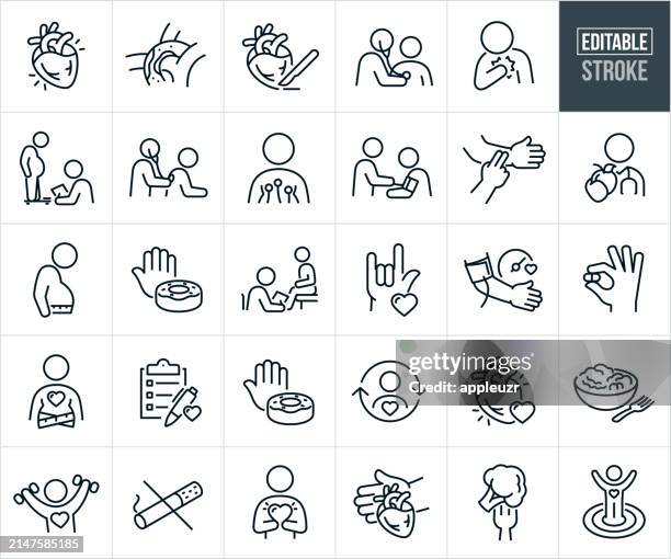 cardiology thin line icons - editable stroke - arteriosklerose stock-grafiken, -clipart, -cartoons und -symbole