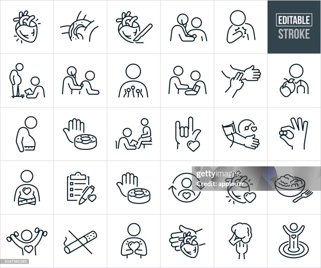Cardiology Thin Line Icons - Editable Stroke