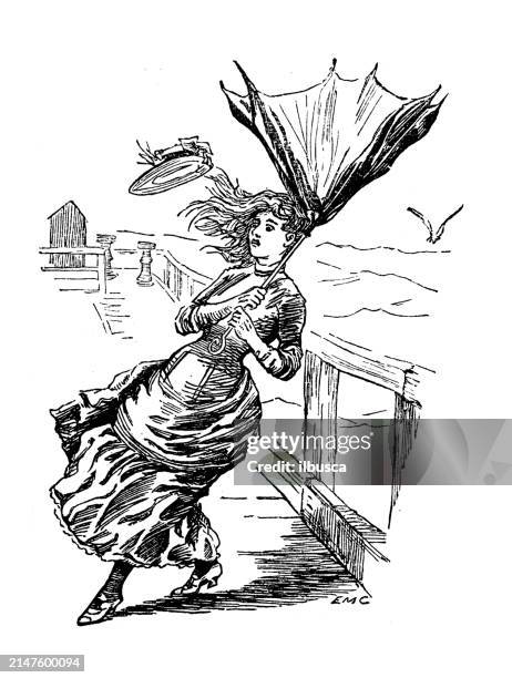 british satire caricature comic cartoon illustration - walking boardwalk stock illustrations