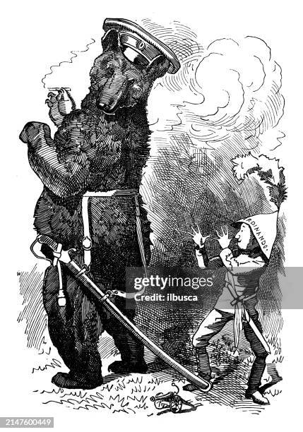 british satire caricature comic cartoon illustration - bear engraving stock illustrations