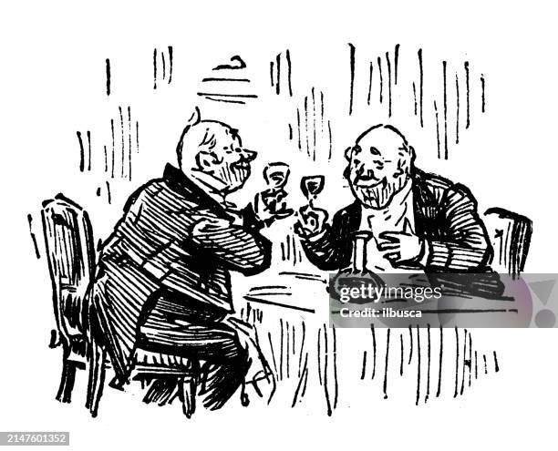 british satire caricature comic cartoon illustration - outdoor dining table stock illustrations