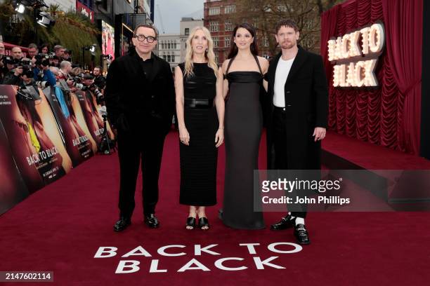 Eddie Marsan, Sam Taylor-Johnson, Marisa Abela and Jack O'Connell attend the world premiere of "Back To Black" at the Odeon Luxe Leicester Square on...