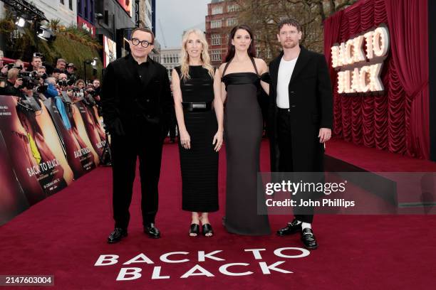 Eddie Marsan, Sam Taylor-Johnson, Marisa Abela and Jack O'Connell attend the world premiere of "Back To Black" at the Odeon Luxe Leicester Square on...