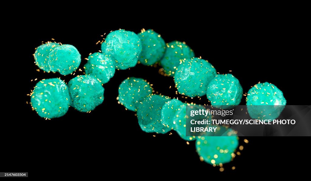 RNA obelisks surrounding bacteria, conceptual illustration
