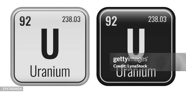 uranium symbol. chemical element of the periodic table. vector illustration isolated on white background. glass sign. - uranium stock illustrations
