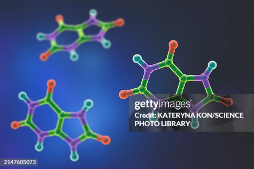 Uric acid molecule, illustration Uric acid molecule, illustration