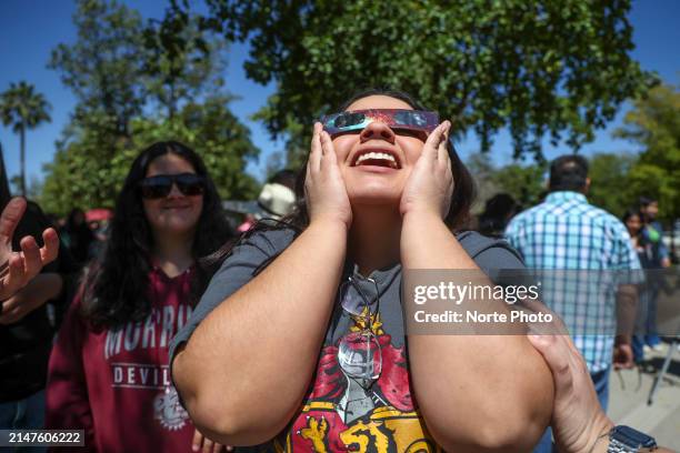 Student watches the eclipse at University of Sonora on April 8, 2024 in Hermosillo, Mexico. Millions of people have flocked to areas across North...