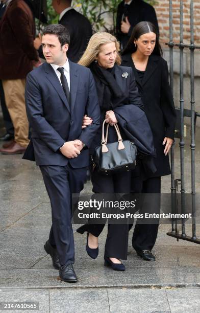 The Infanta Elena de Borbon and her two children, Felipe Juan Froilan and Victoria Federica, leave the Castrense Cathedral where they attended the...