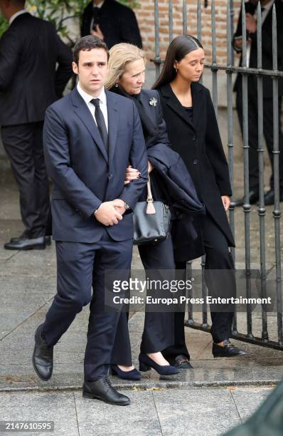 The Infanta Elena de Borbon and her two children, Felipe Juan Froilan and Victoria Federica, leave the Castrense Cathedral where they attended the...