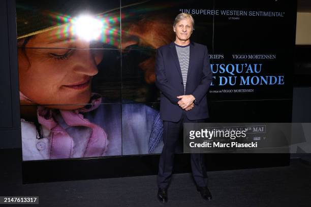 Viggo Mortensen attends the "Jusqu'au Bout Du Monde" premiere at Cinema UGC Cine Cite des Halles on April 08, 2024 in Paris, France.