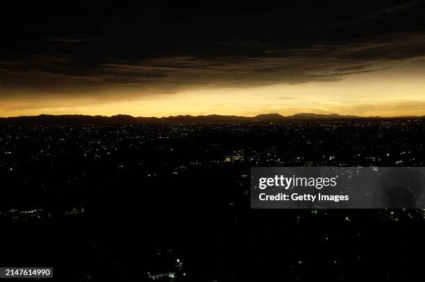 Aerial view Torreón from Cristo de las Noas during the eclipse on April 08, 2024 in Torreon, Mexico. Millions of people have flocked to areas across...