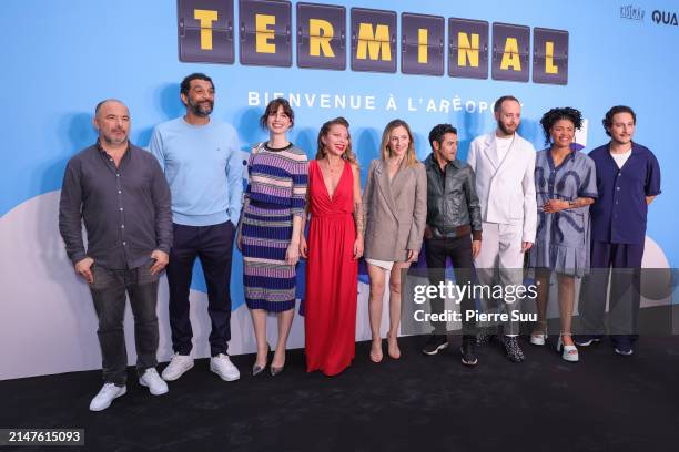 Guest, Ramzy Bedia, Bérangère McNeese, Doully, Camille Chamoux, Jamel Debbouze, Tristan Lopin, Laureen and Samuel Bambi attend the "Terminale" Serie...