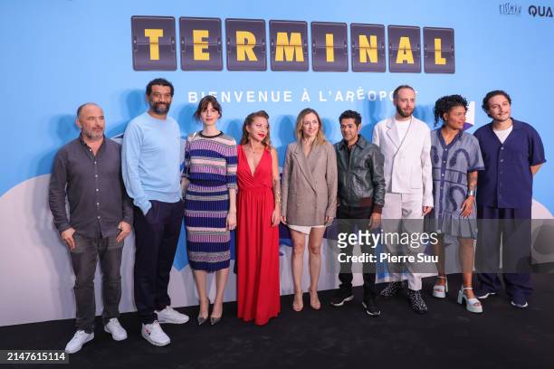 Guest, Ramzy Bedia, Bérangère McNeese, Doully, Camille Chamoux, Jamel Debbouze, Tristan Lopin, Laureen and Samuel Bambi attend the "Terminale" Serie...