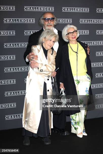 Barbara Alberti, Roberto D'Agostino and Anna Beatrice Federici attend the premiere of the movie "Challengers" at Cinema Barberini on April 08, 2024...