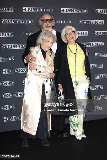 Barbara Alberti, Roberto D'Agostino and Anna Beatrice Federici attend the premiere of the movie "Challengers" at Cinema Barberini on April 08, 2024...