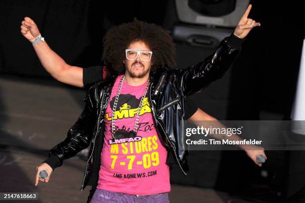 Sky Blu and Redfoo of LMFAO perform during Wild 94.9's The Bomb at Shoreline Amphitheatre on June 26, 2009 in Mountain View, California.