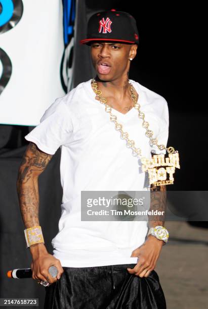 Soulja Boy performs during Wild 94.9's The Bomb at Shoreline Amphitheatre on June 26, 2009 in Mountain View, California.
