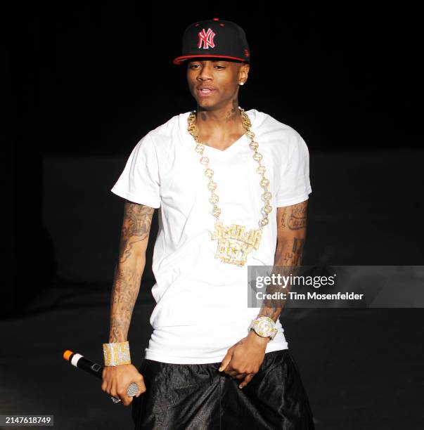 Soulja Boy performs during Wild 94.9's The Bomb at Shoreline Amphitheatre on June 26, 2009 in Mountain View, California.