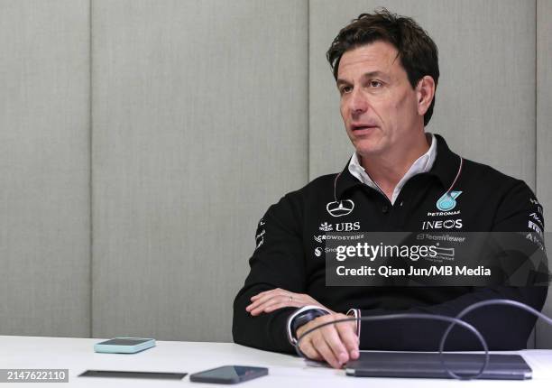 Toto Wolff of Germany and Mercedes-AMG PETRONAS F1 Team during qualifying ahead of the F1 Grand Prix of Japan at Suzuka International Racing Course...
